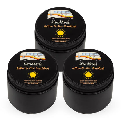 Vanman'S - Zinc and Tallow Sunscreen (3 Pack) - Water Resistant 20 SPF Beef Tallow Sunscreen with Olive Oil, Beeswax - Mineral with Non-Nano Minerals - 2.8 Ounce