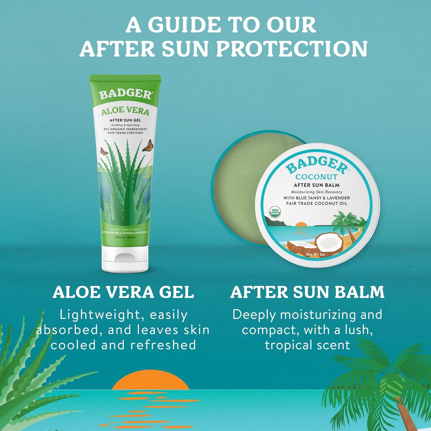 Coconut after Sun Balm with Organic Cocoa Butter & Shea Butter, Rescue Balm, Soothing & Cooling Balm for Tight Dry Skin after Sun Exposure, 2 Oz