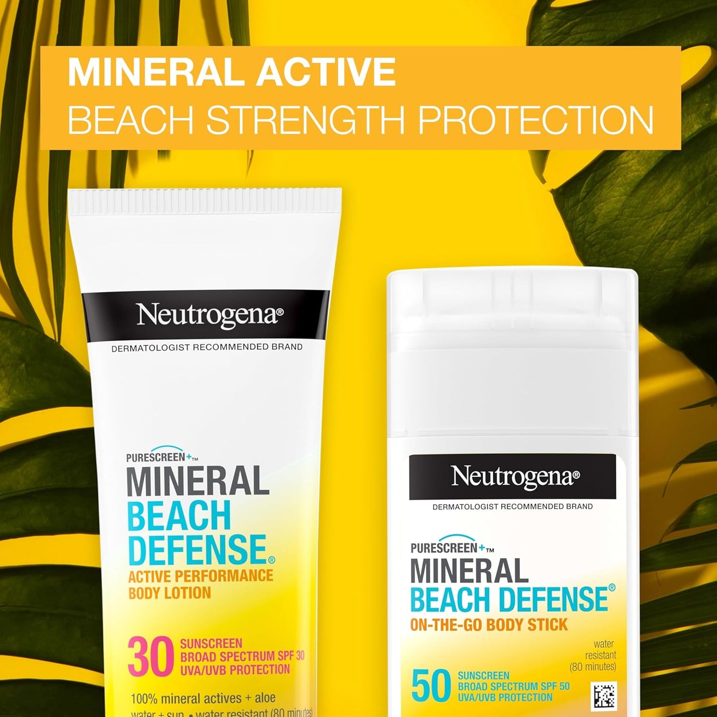 Neutrogena Purescreen+ Mineral Beach Defense On-The-Go Body Sunscreen Stick with Broad Spectrum SPF 50, Water Resistant UVA/UVB Protection, Absorbs Quickly & Dries Clear, 1.5 Oz